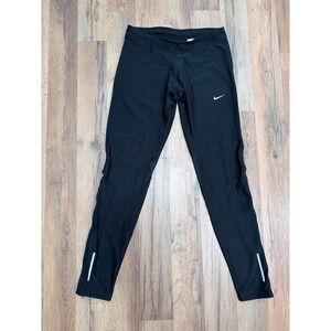 Nike Dri-Fit Black Running Tights Reflective Zip Leggings M